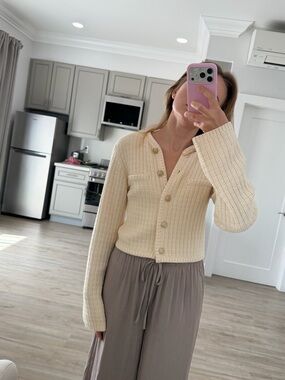 H&M Cream Cropped Knit Button-Front Cardigan